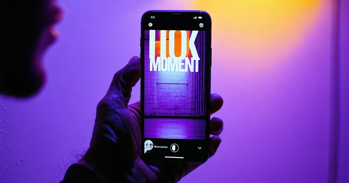 Close-up of a smartphone screen showing a video with a bold text hook overlay